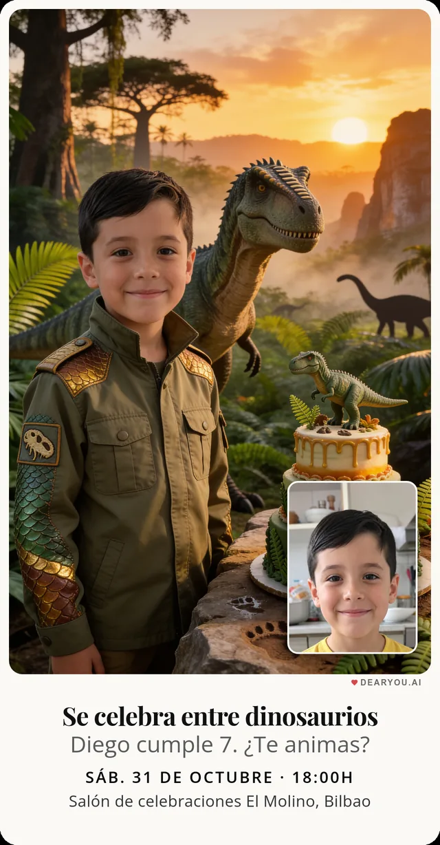 Invitación de Selva de dinosaurios, estilo realista